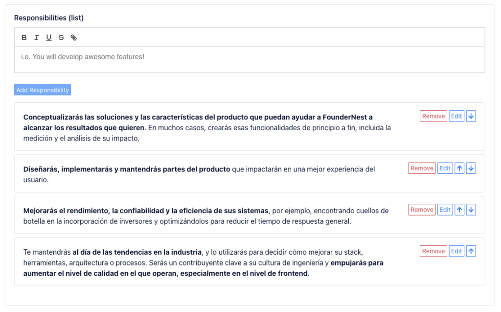 Responsabilidades en las ofertas de empleo
