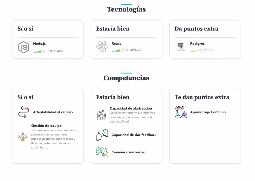 Competencias en la página de ofertas