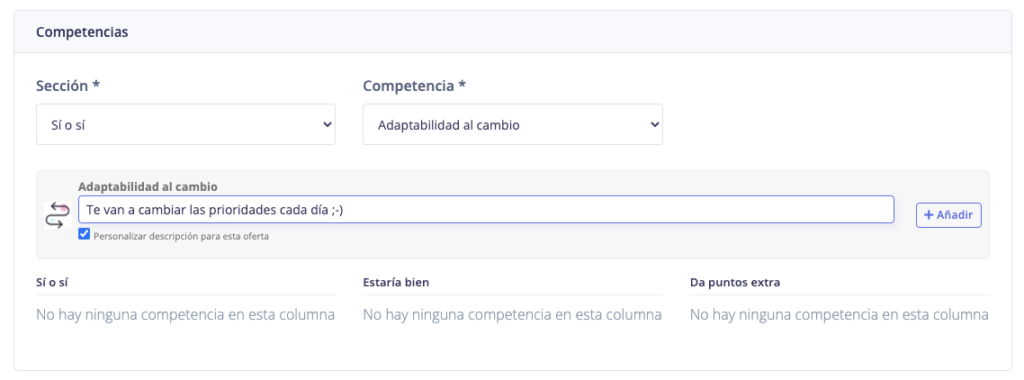 Competencias en las ofertas
